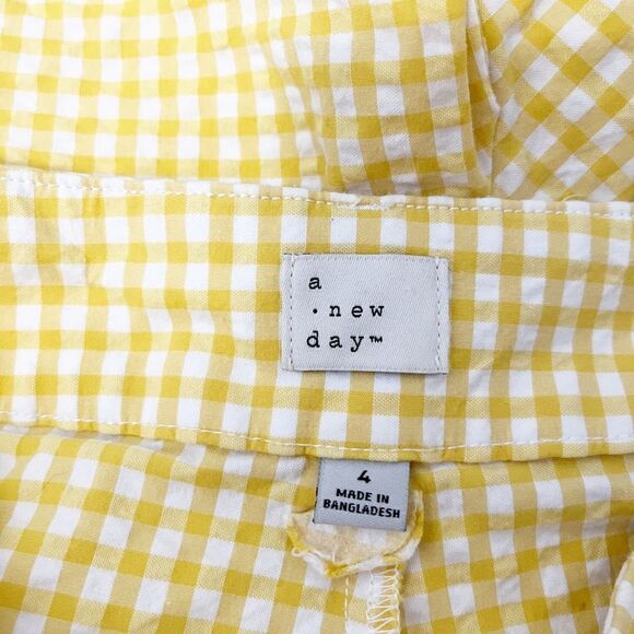 🟢a new day Yellow and White Plaid High Waist Shorts Size 4 - Picture 3 of 7